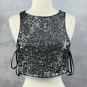 Sequin Side Tie Tank Top Small NYE Club Party Showgirl Glam Festival Shein Bae